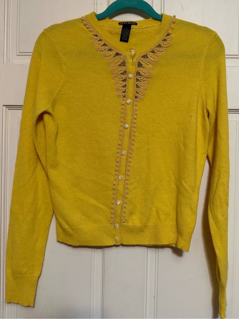 Vintage Lucky Brand Yellow Embellished Cardigan